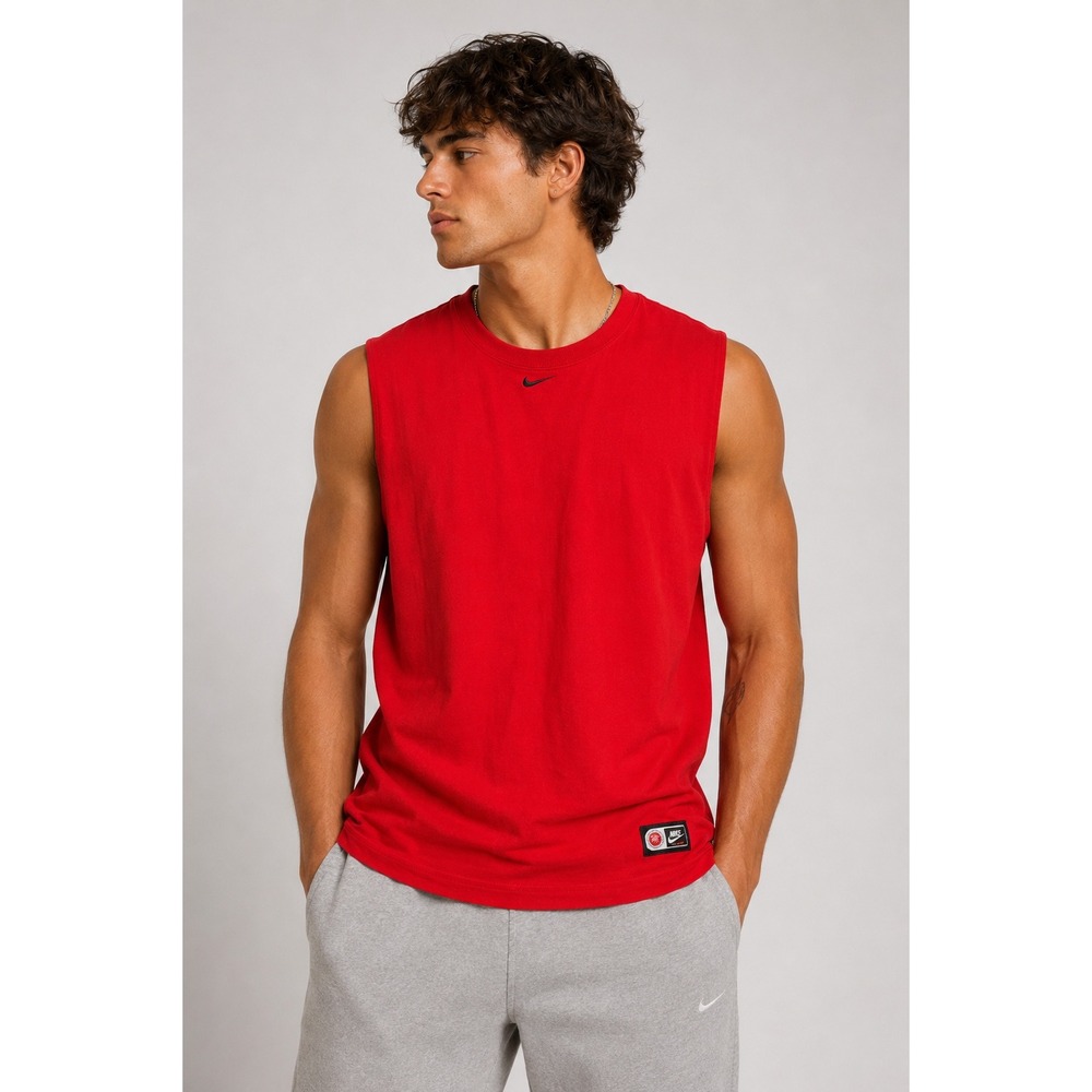 Vintage Nike Basketball Muscle Tee Red Sleeveless Shirt Made‎ in USA Mens Large